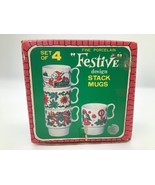4 IOB Welcome Winter Mugs S.S Kresge K-Mart Coffee Tea Cups Vtg 3.75”T x 3” - $19.75