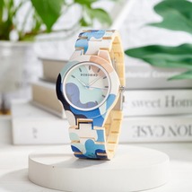 Wooden Watch Quartz Watches Unique Illustration Artistic Bamboo Eco-Frie... - $75.99