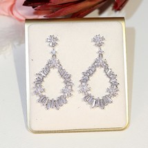 High Quality Gorgeous Rose Pink Sapphire Silver CZ Big Long Drop Wedding Earring - £37.85 GBP