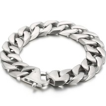 Matter Stainless Steel Men&#39;s Wrist Bracelet 15MM Wide Iron On Hand Chain Bracele - £27.49 GBP