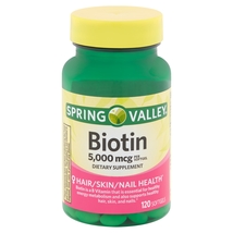 Spring Valley Biotin Hair Skin Nail Health, 5,000 mcg 120 Softgels - £19.81 GBP