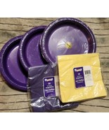 Purple Plastic Party Luncheon Plates 24 cnt. Purple &amp; Yellow Napkins 20 ... - $14.70 CAD