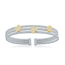 Bonded 14K Gold Plating Heart Shapes CZ Sterling Silver Triple Bangle Bracelet - £201.27 GBP