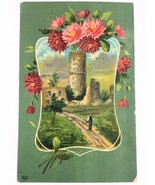 Antique Postcard S. Langsdorf castle green pink flowers posted 1909 to G... - $7.99