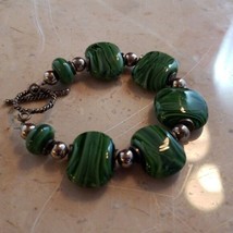 Small 6&quot; Bracelet Handmade Green Glass Bead Bracelet - $11.99