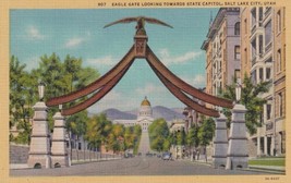 Eagle Gate Salt Lake City Utah UT Looking Towards State Capitol Postcard E04 - £2.32 GBP