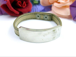 GUANG TONG Light Brown LEATHER SNAP BRACELET VIntage Silvertone Plate 7 ... - $16.82