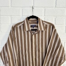 Vintage Sean John Button Up Shirt Mens XL 17 34/35 Brown Vertical Stripes - $17.63