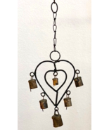 Vtg Iron Wind Chime - Double Heart - 5 Bells - 9x6" - $18.00