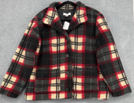 Plaid Sherpa Fleece Jacket Women’s Petite P/XL Button Front Cozy Coat NWT - $69.29