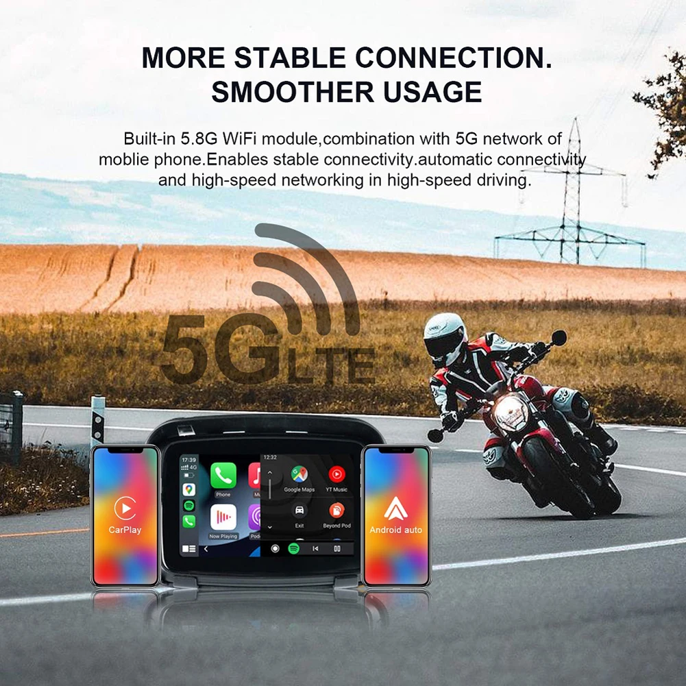 5-Inch Motorcycle Navigator Touch Screen - Waterproof IPX7, Wireless Carplay, - £119.21 GBP