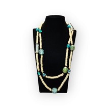 Blue Beads Boho Chic Wooden Beaded Single-Strand Necklace 36" Fashion Jewelry - £11.86 GBP