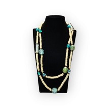 Blue Beads Boho Chic Wooden Beaded Single-Strand Necklace 36&quot; Fashion Jewelry - £11.94 GBP