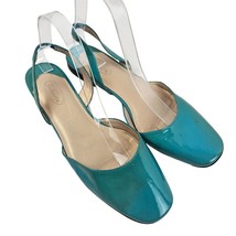 Talbots Womens Teal Slingback Flats Size 9M Leather Brazil Square Toe Shoes - £19.42 GBP
