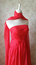 Elegant Red Strapless Sheer Mermaid Maxi Dress Chiffon Sheath Red Evening Dress image 2
