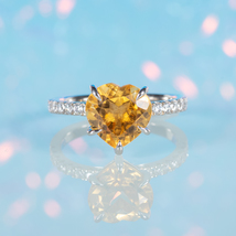 Minimalist 3.5Ct Heart Shaped Natural Citrine Sterling Silver Half Eternity Ring - £103.75 GBP