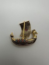 Vintage Damascene Designer Viking Ship Pin Brooch Spain 1.75&quot; - £30.70 GBP