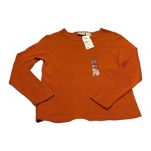Basic Editions Waffle Shirt Women&#39;s Medium Orange Stretch Crew Neck Long Sleeve - £12.36 GBP