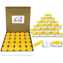 5G/5Ml (100 Pcs) Round Clear Plastic Refillable Jars With Yellow Lids - £23.62 GBP