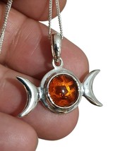 Baltic Amber Necklace Pendant Triple Moon Pentacle 18&quot; Chain 925 Silver Boxed - £46.40 GBP