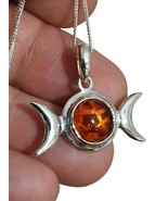 Baltic Amber Necklace Pendant Triple Moon Pentacle 18&quot; Chain 925 Silver ... - £46.27 GBP