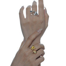 Women Fashion Irregular Twisted Silver Wave 18k Gold Plated Adjustable Ring - £86.11 GBP
