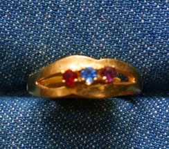 Elegant Mid Century Modern Multicolor Rhinestone Gold-tone Ring vintage ... - $12.95