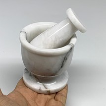 1.32 lbs, 3&quot;x3&quot;, Natural Marble Crystal Pestle and Mortar Handmade, B32575 - £59.20 GBP