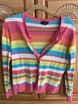 Lindsay MultiColor Knit Top Snap Front Striped Women’s size Large - $24.99