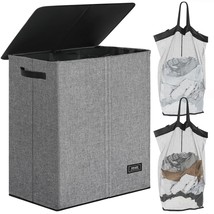 145L Double Laundry Hamper With Lid And Handle, Laundry Basket 2 Section With Re - £47.15 GBP