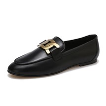 Cowhide Retro British Style Small Leather Shoes Women Women&#39;s Metal Buckle Slip- - £68.83 GBP