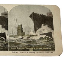Antique Stereoscope Card British Destroyer German Submarine WWI Drawing Military - £11.01 GBP