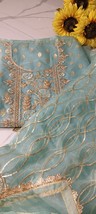 Light Blue Organza Silk Semi Stitched Suit, Gift for Her - £64.88 GBP