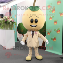 Beige Cherry mascot costume character dressed with a Suit and Earrings - $1,259.00