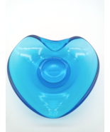 Vintage Blue Art Glass Dish Curled Heart Shape Bon Bon Trinket Dish 6 in - £19.38 GBP