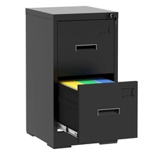 Black 2-Drawer Metal File Cabinet w/ Lock, Card Slot for Office Home - $2,516.20 MXN