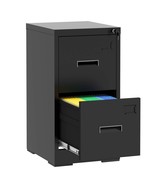 Black 2-Drawer Metal File Cabinet w/ Lock, Card Slot for Office Home - $2,475.47 MXN