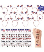 60 PCS USA Patriotic Party Favors Headbands Tattoos 4th of July America  - £11.97 GBP