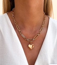 Heart Figaro Chain Necklace • Taylor Heart Paperclip Necklace • Vintage ... - £107.65 GBP