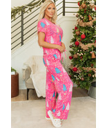 Rose Christmas Tree Print V Neck Tee and Pants Lounge Set - $578.33 MXN
