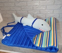 Banana Boat Roll Up Beach Mat w/ Shark Plush Pillow 47&quot;x 24&quot; Blue Orange... - £23.36 GBP