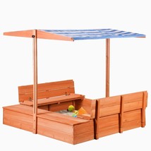 Kids Wooden Sandbox With Cover For Backyard Garden,Sand Box With Adjustable Cano - £198.42 GBP