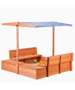 Kids Wooden Sandbox With Cover For Backyard Garden,Sand Box With Adjusta... - £201.29 GBP