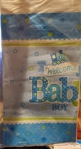 Welcome Little One Baby Boy Blue Train Shower Party Decoration Paper Tablecover - £7.38 GBP