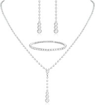 Silver Bridal Jewelry Rhinestone Set - £21.03 GBP