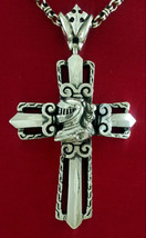 Mini Sterling Silver Cross with Knight Pendant Men and Women Heavy Rocker Biker - £114.02 GBP