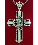Mini Sterling Silver Cross with Knight Pendant Men and Women Heavy Rocke... - £115.90 GBP