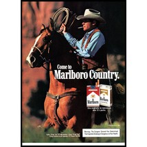 1985 Marlboro Cigarettes Vintage Print Ad Cowboy Brown Horse White Hat Wall Art - $10.97