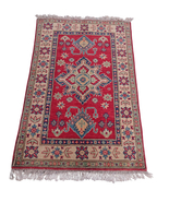 Hand Knotted Red Boho Kazak Wool Rug - Living Room Bedroom Kitchen Rug - £172.47 GBP