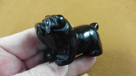 Y-DOG-EB-711) Black Onyx BULLDOG bull dog carving FIGURINE gemstone I lo... - $17.53